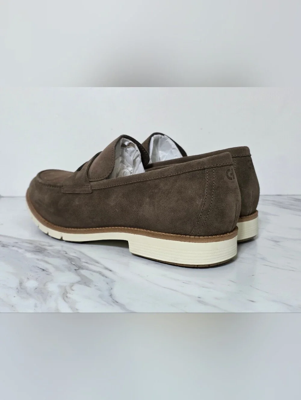 Cole Haan Brown Suede Penny Loafers with Cream Sole